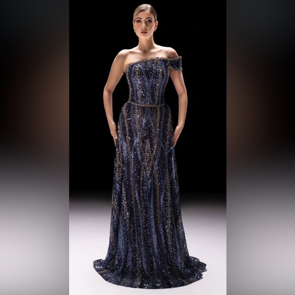 Lebanese Designer Elegant Sequin Off-Shoulder Formal Gown